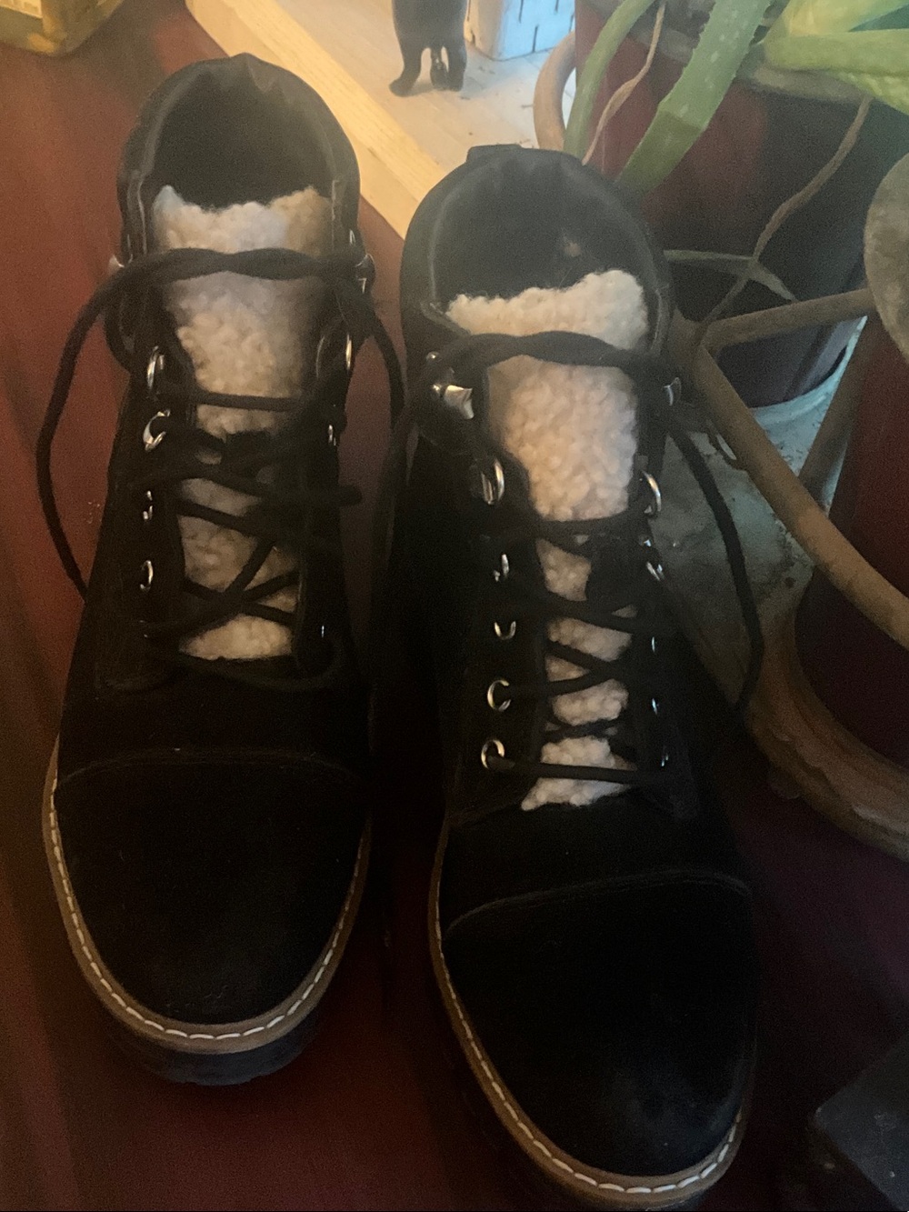 Time and Tru Black Lace-Up Fur-Lined Combat Boots - Picture 2 of 10